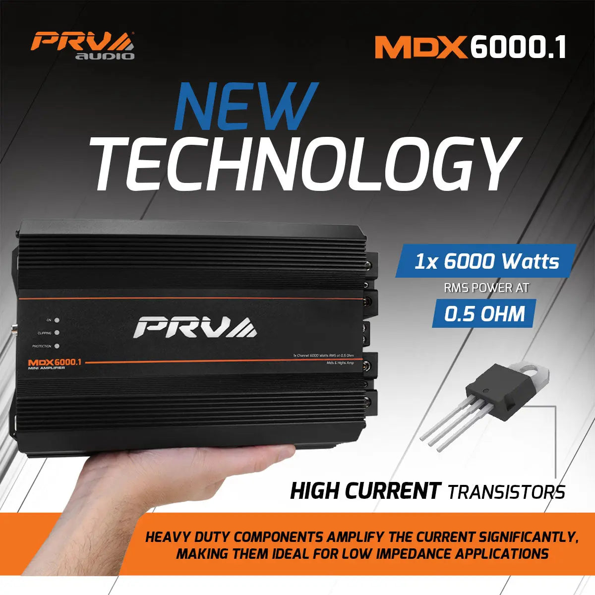 PRV Audio MDX6000.1 0.5 Ohm Compact Mini 1-Channel Full Range Amplifier