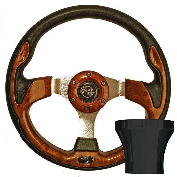 GTW Steering Wheel Kit, Woodgrain/Rally 12.5 W/Black Adapter, EZGO