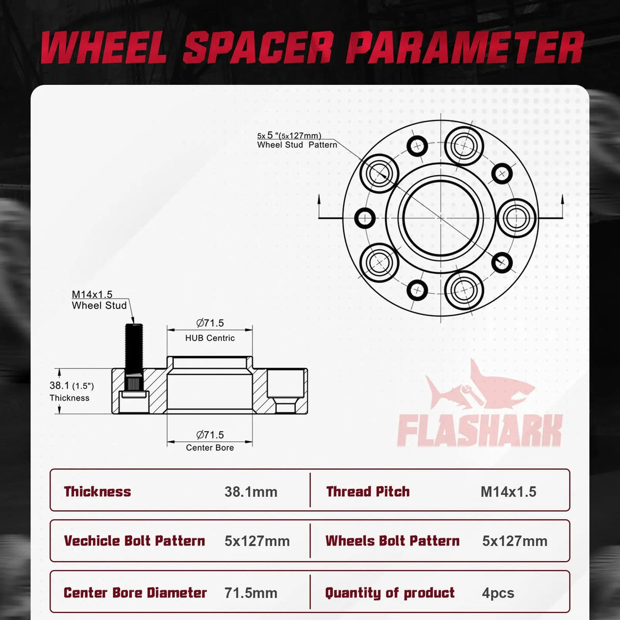 1.5 inch 2018-2022 Jeep Wrangler TJ YJ / 2011-2022 Dodge Durango 5x5" Wheel Spacers 4PCS Flashark