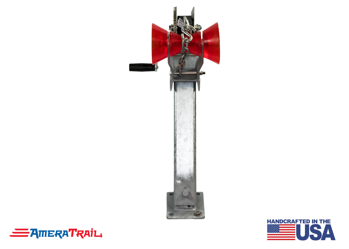 Adjustable Bow Stop / Winch Stand Combo, 30° Lean Adjusts from 22" to 34" - Available w/ Fulton 1800lb Winch & Stoltz Roller