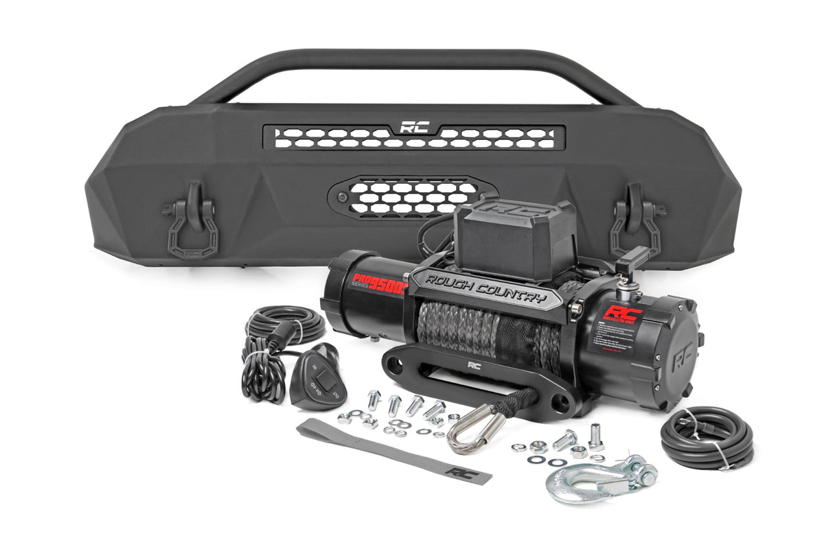 Front Bumper Hybrid 9500-Lb Pro Series Winch Synthetic Rope Toyota Tacoma (16-23) Rough Country