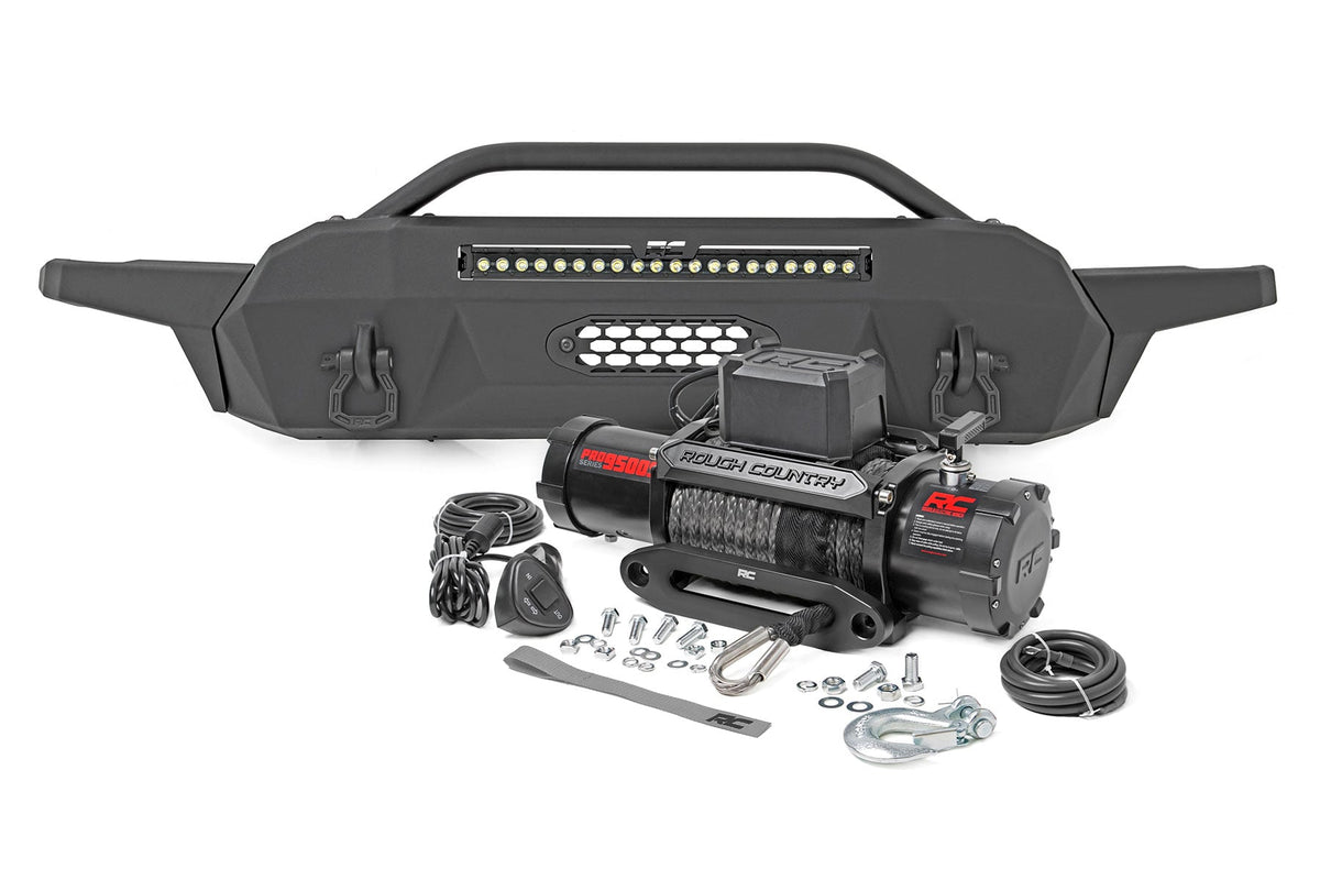 Front Bumper Hybrid 20 Inch Black LED 9500-Lb Winch Syn Toyota Tacoma (16-23) Rough Country