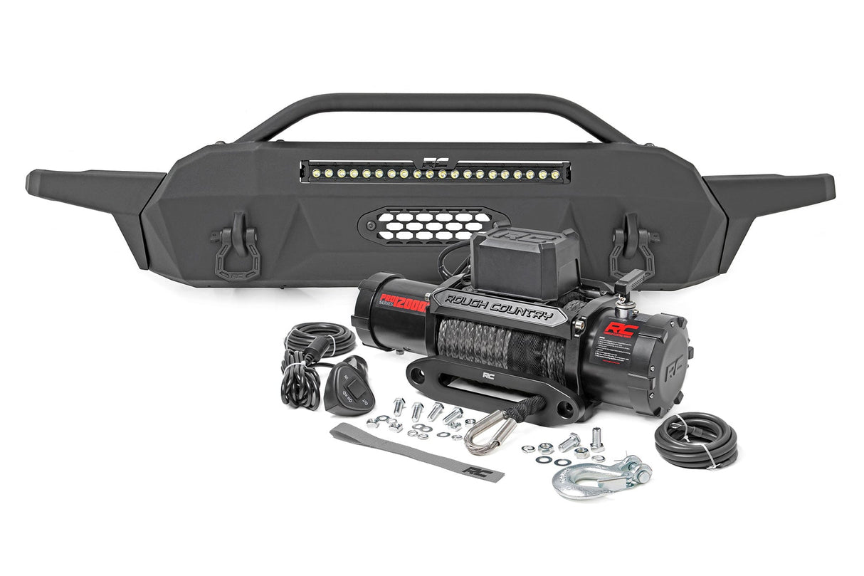 Front Bumper Hybrid 20 Inch Black LED 12000-Lb Winch Syn Toyota Tacoma (16-23) Rough Country