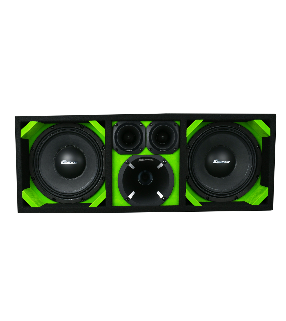 KTPON-210LIME / DUAL 10" LIME/BLACK LOADED PORTED BOX (With Tweeters + Driver) Comando Audio Inc.