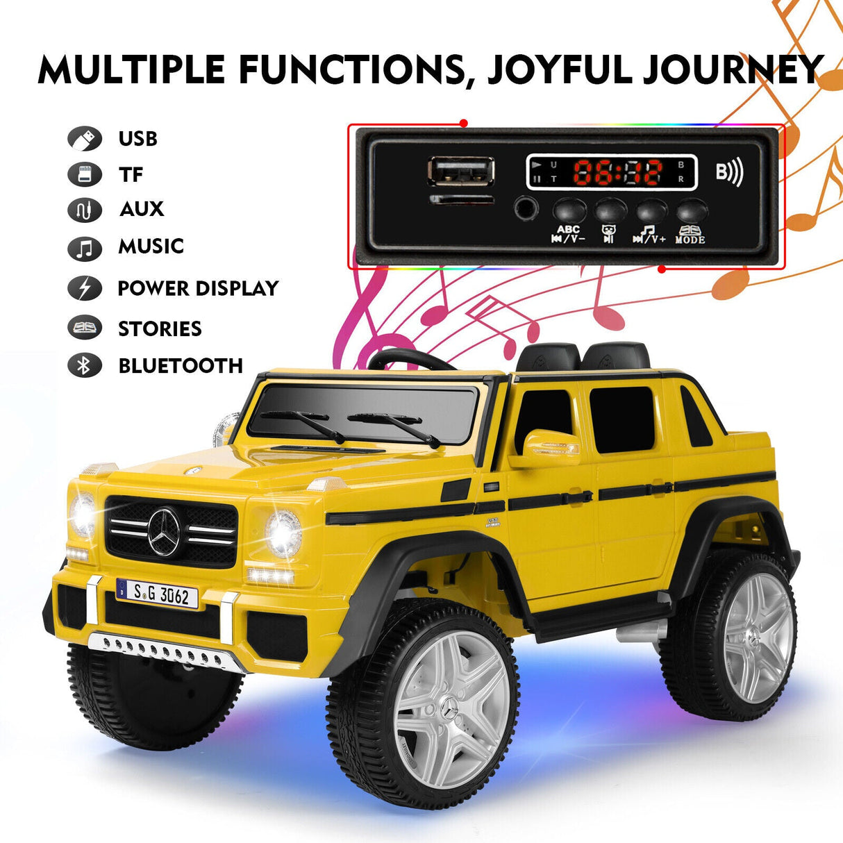 12V Battery-Powered Kids Ride-On Truck with LED Lights, Music, and Remote Control