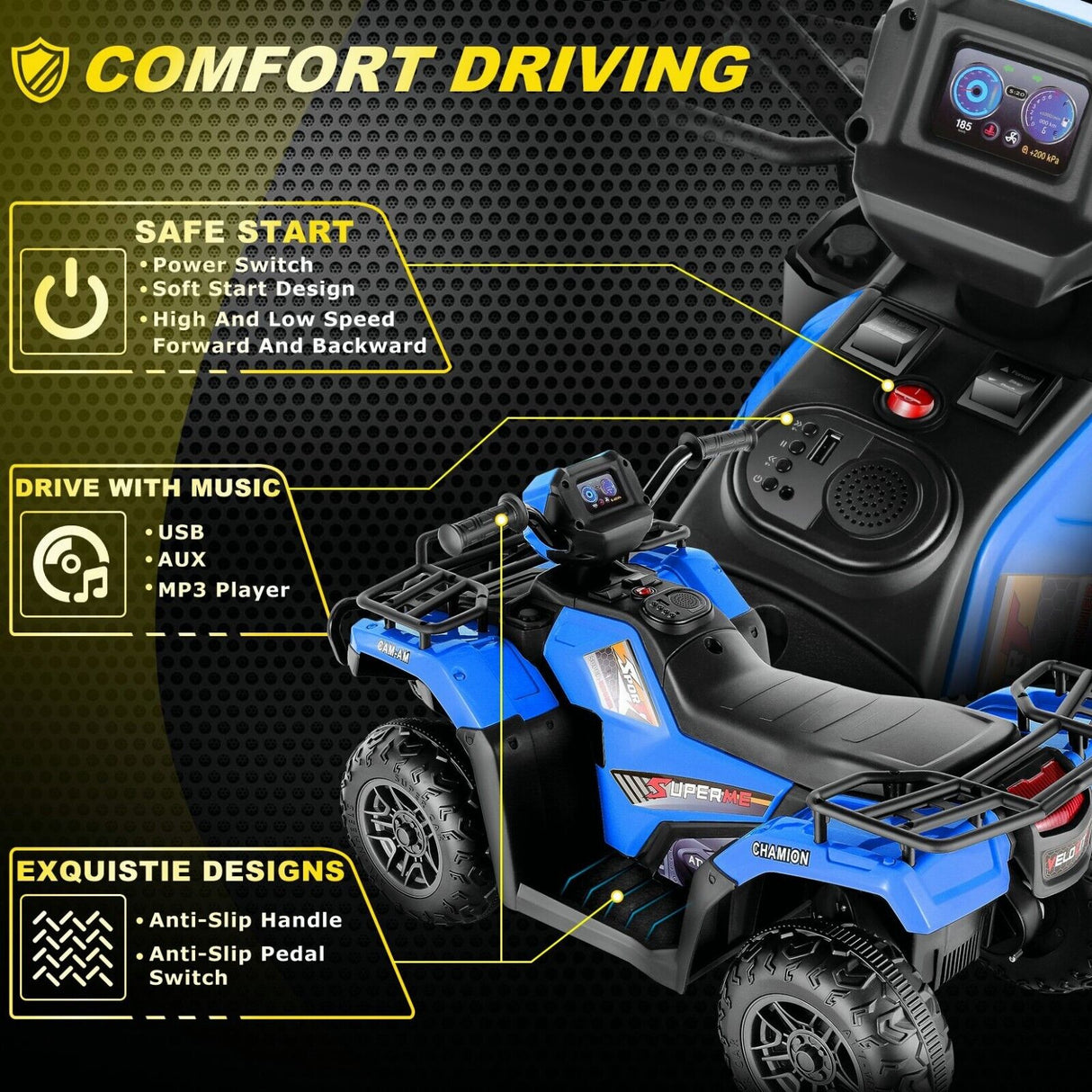Electric 4-Wheeler Quad for Kids with 12V Battery and Dual 30W Motors