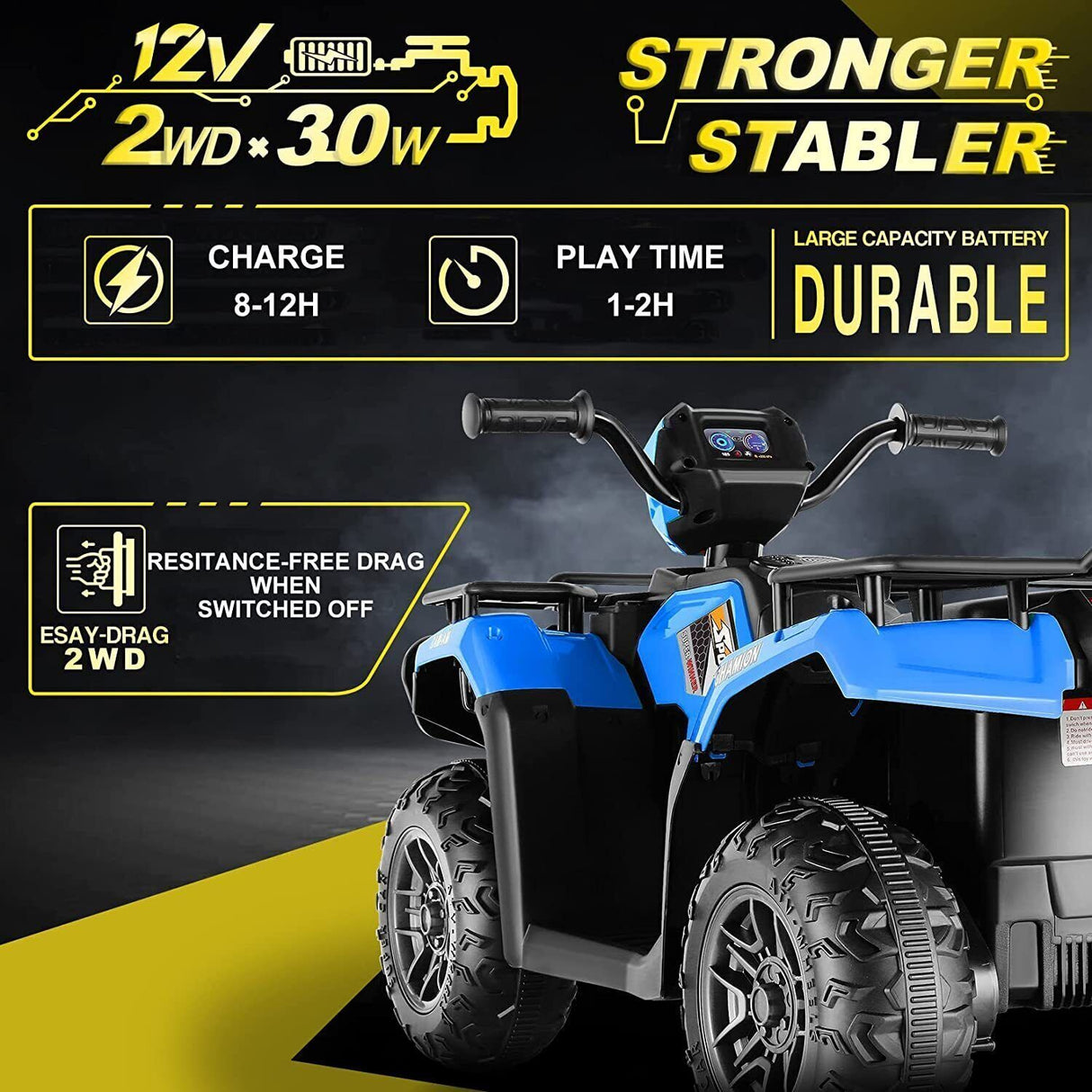 12V Electric Ride-On ATV for Kids - Black Quad Truck for Ages 3-6