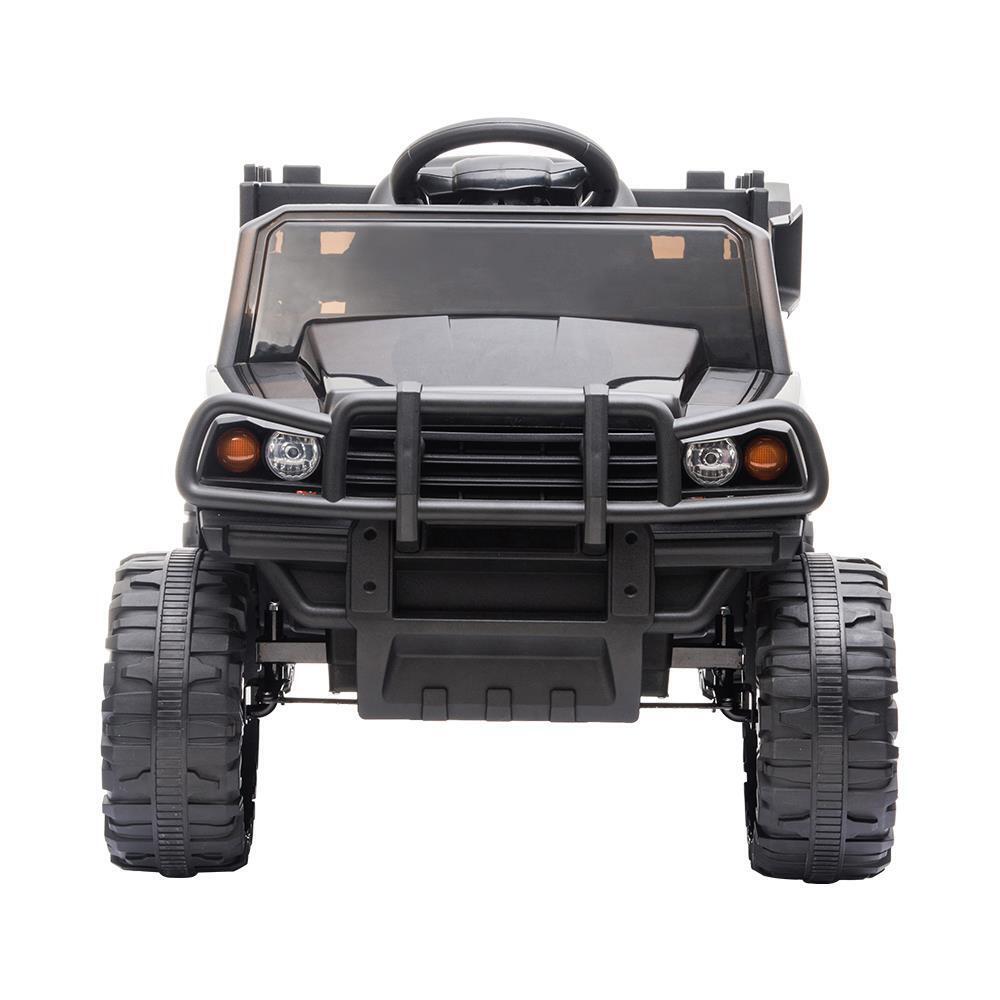 12V Electric Kids Ride On Car Truck with Music, Lights, and Fun Trailer - Black