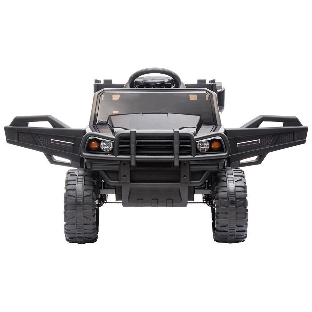 12V Electric Kids Ride On Car Truck with Music, Lights, and Fun Trailer - Black
