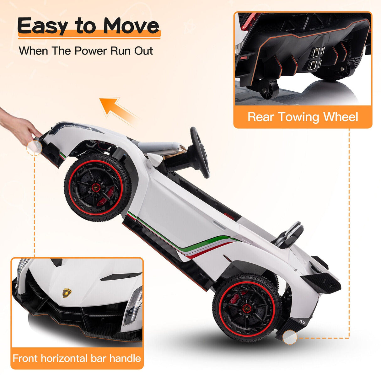 12V Licensed Lamborghini Kids Ride On Car - 2 Seater Electric Vehicle in White