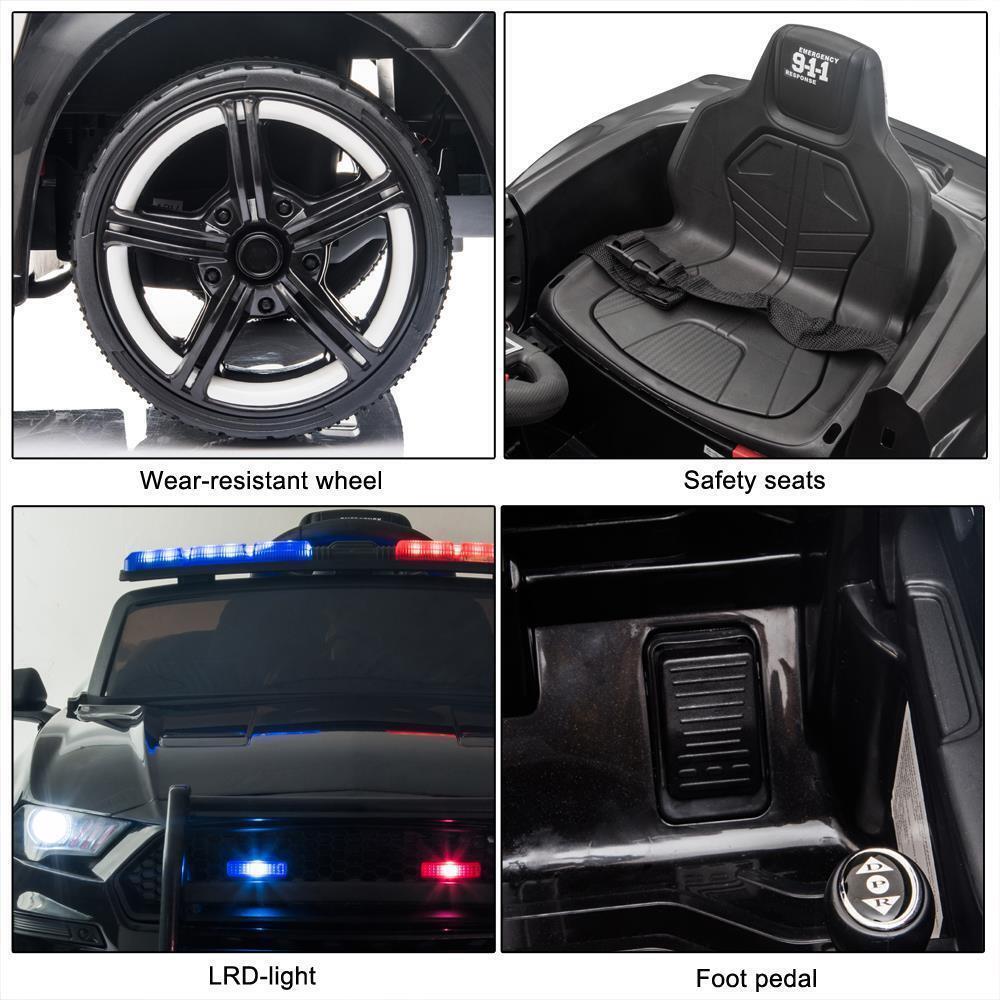 12V Electric Ride On Police Car for Kids with Remote Control - Black
