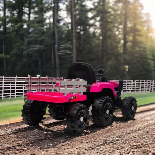 12V Electric Ride On Toy Tractor with Trailer for Kids - Remote Controlled