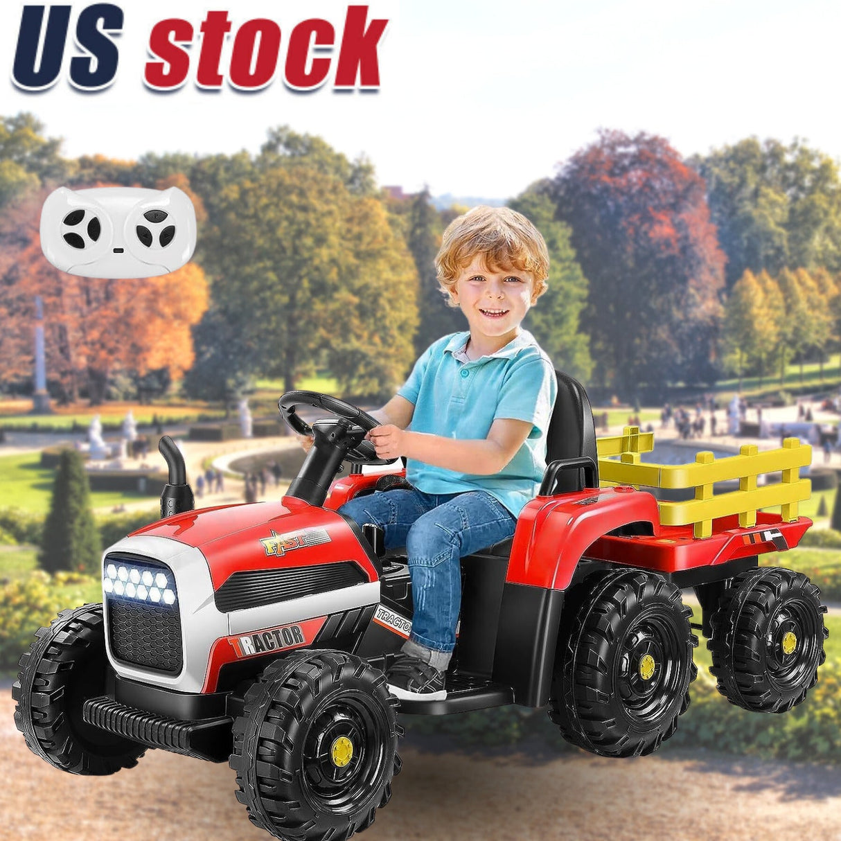 12V Electric Ride-On Tractor for Kids with Trailer Attachment