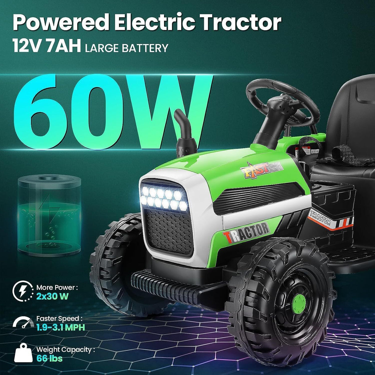 12V Electric Ride-On Tractor with Trailer for Kids - Remote Controlled Toy Car
