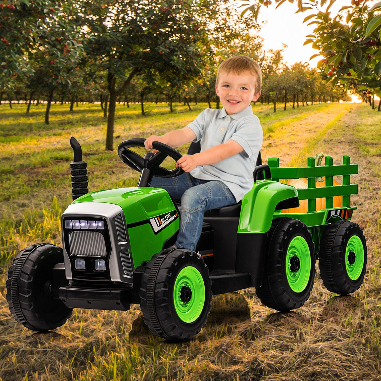 12V Electric Tractor with Trailer Ride-On Car for Kids - 25W/35W Control Included