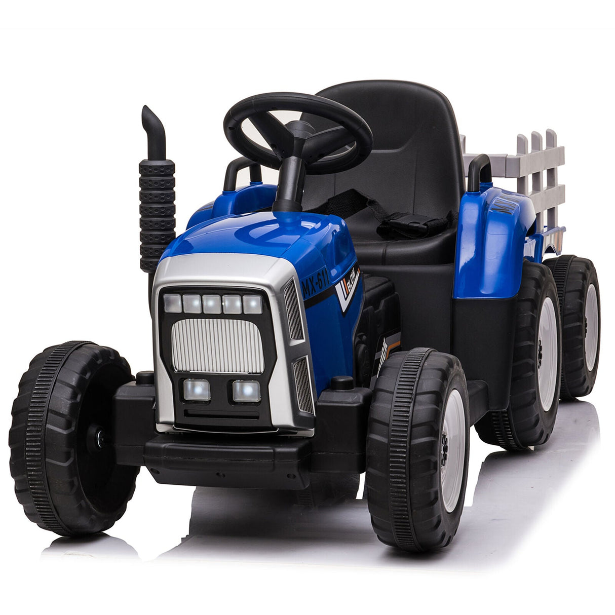 12V Kids Ride On Tractor Trailer with Lights - Battery Powered Toy Car
