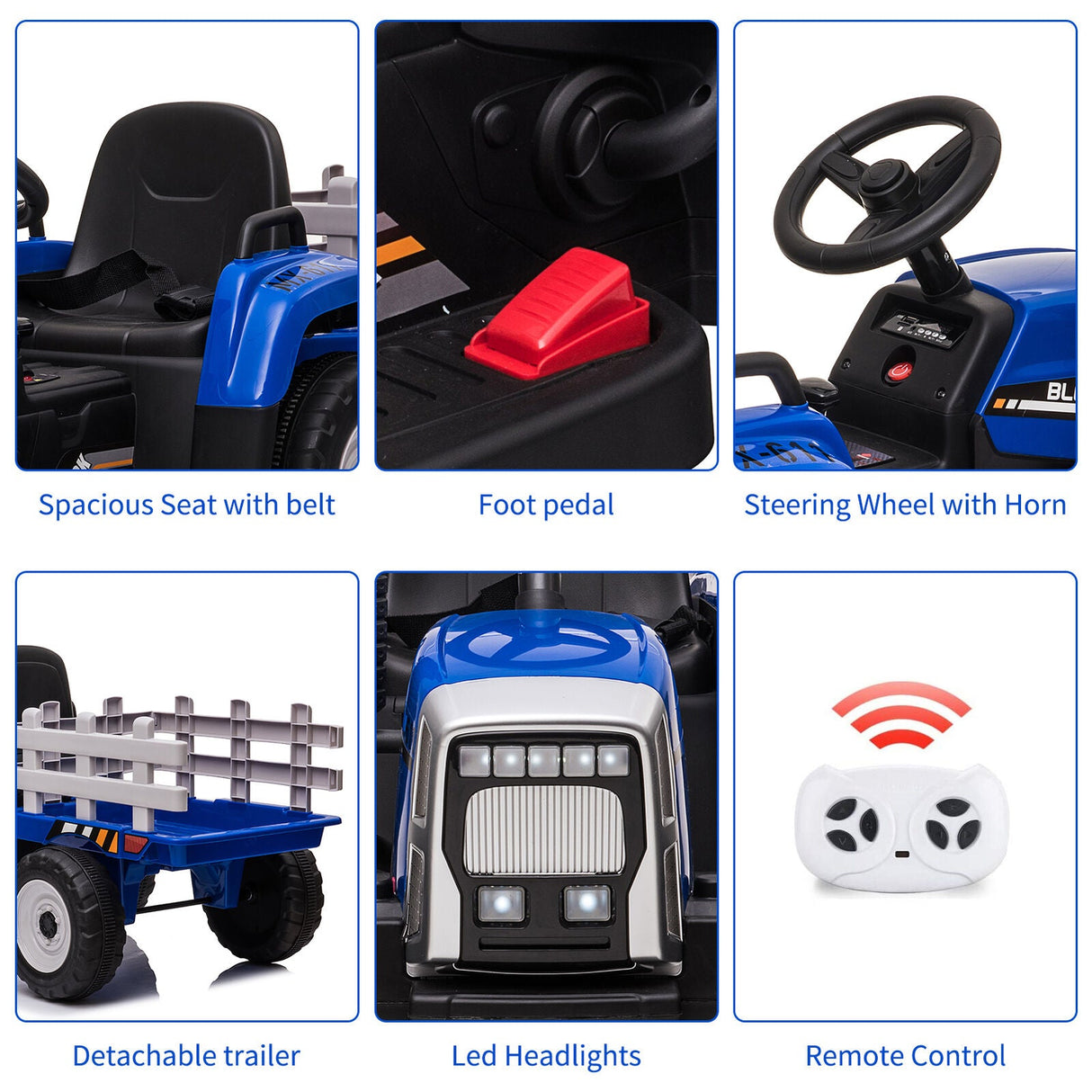 12V Kids Ride-On Tractor with Remote Control and Trailer Attachment