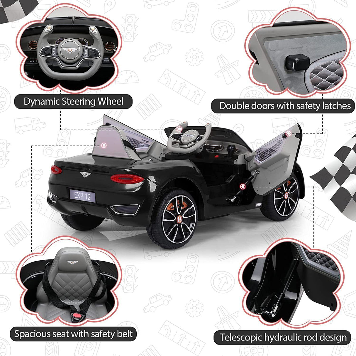 12V Licensed Bentley Electric Kids Ride On Car with Remote Control - Suitable for Ages 3-8 Years