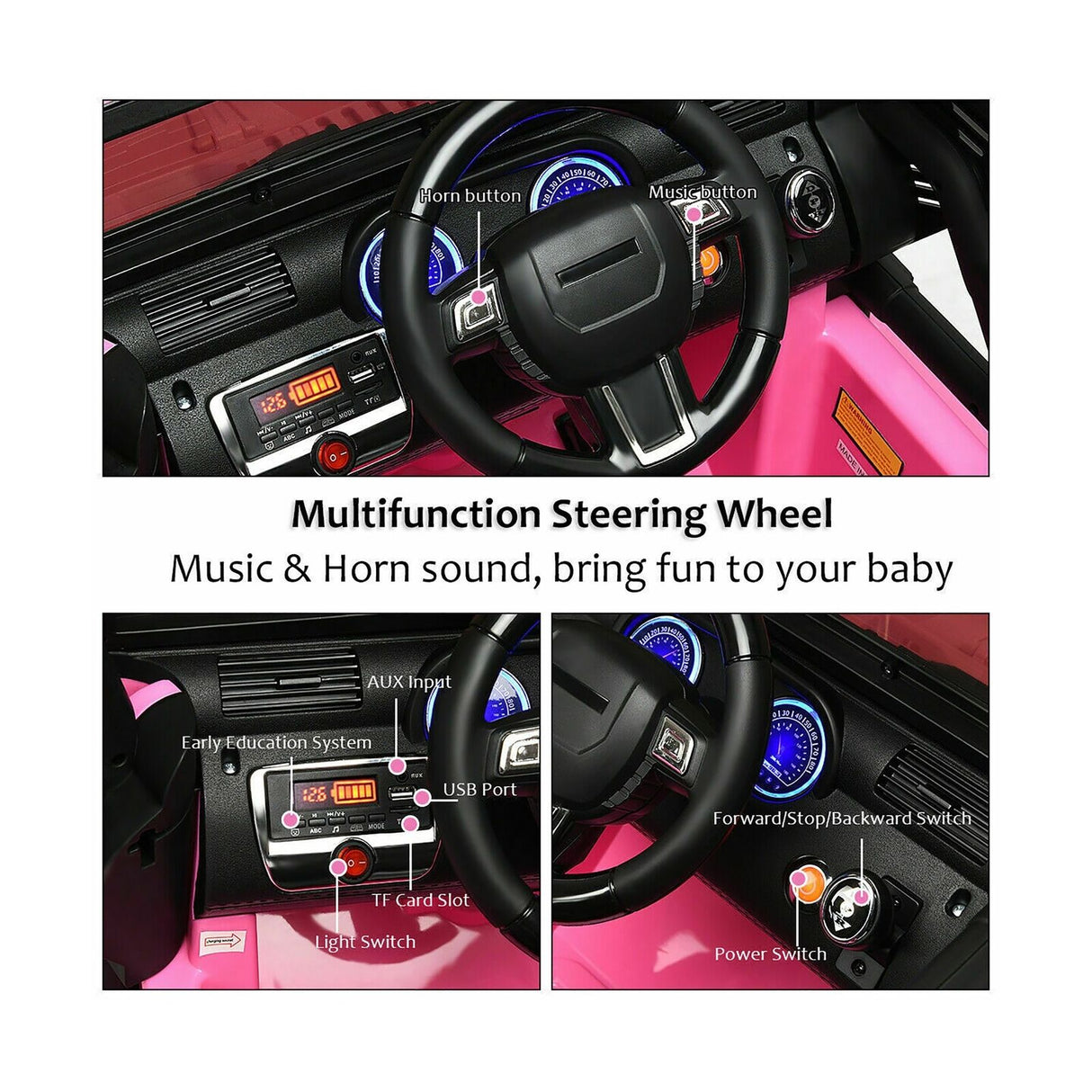12V Pink Ride On Truck with Remote Control, MP3 Music, and LED Lights for Kids