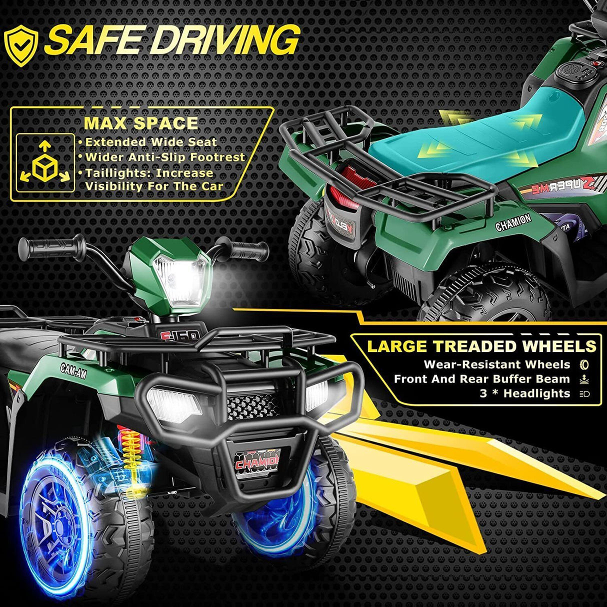12V Quad ATV Electric Ride-On Car for Kids 3-7 Years Old - 2 Speeds
