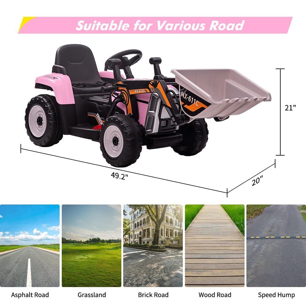 12V Remote Control Excavator Ride-On Car for Kids with EVA Tires - Pink