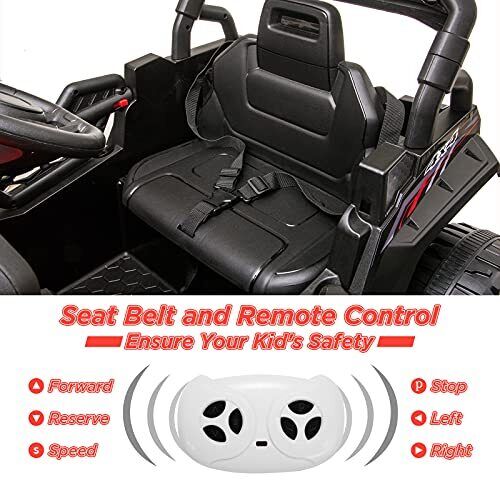 12V Ride On Car Truck Toy with LED Lights, Music, and Seat Belt - Perfect Xmas Gift for Kids with Remote Control