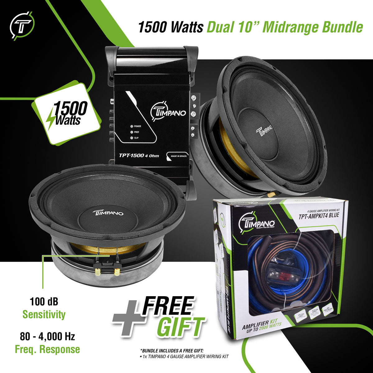 1500 Watts Dual 10" Midrange Bundle Timpano Audio