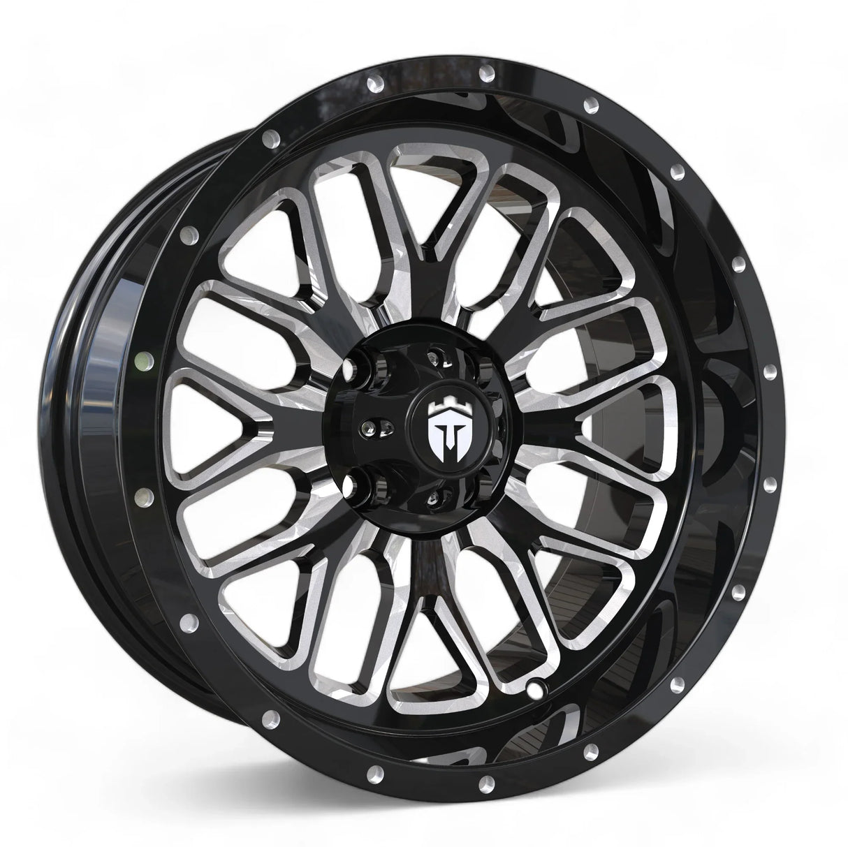 Empire® 15" Crown C2 Gloss Black Milled Edge Golf Cart Wheel