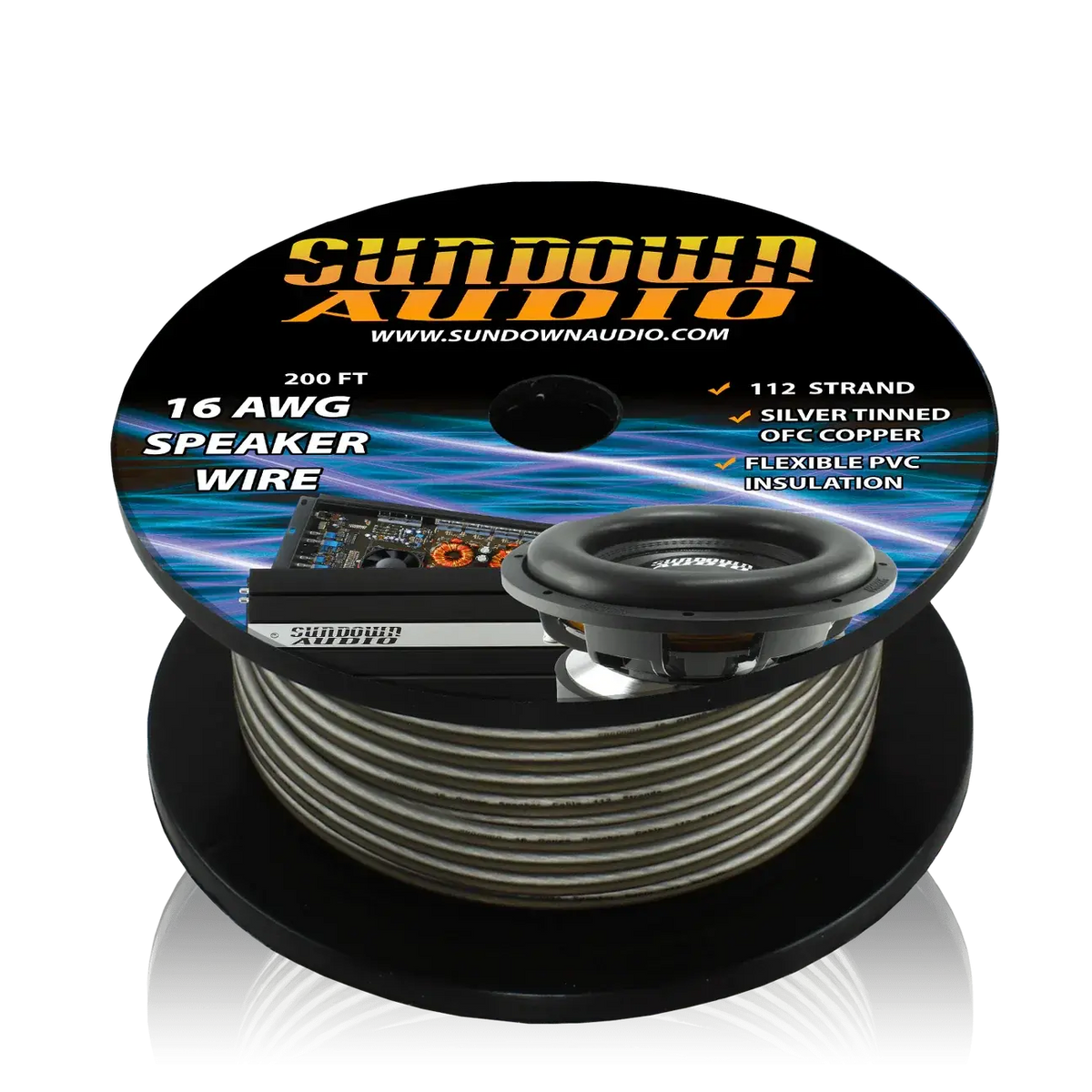 Sundown Audio 16 Gauge Silver/Black 200' Tinned OFC Oxygen Free Copper Speaker Wire