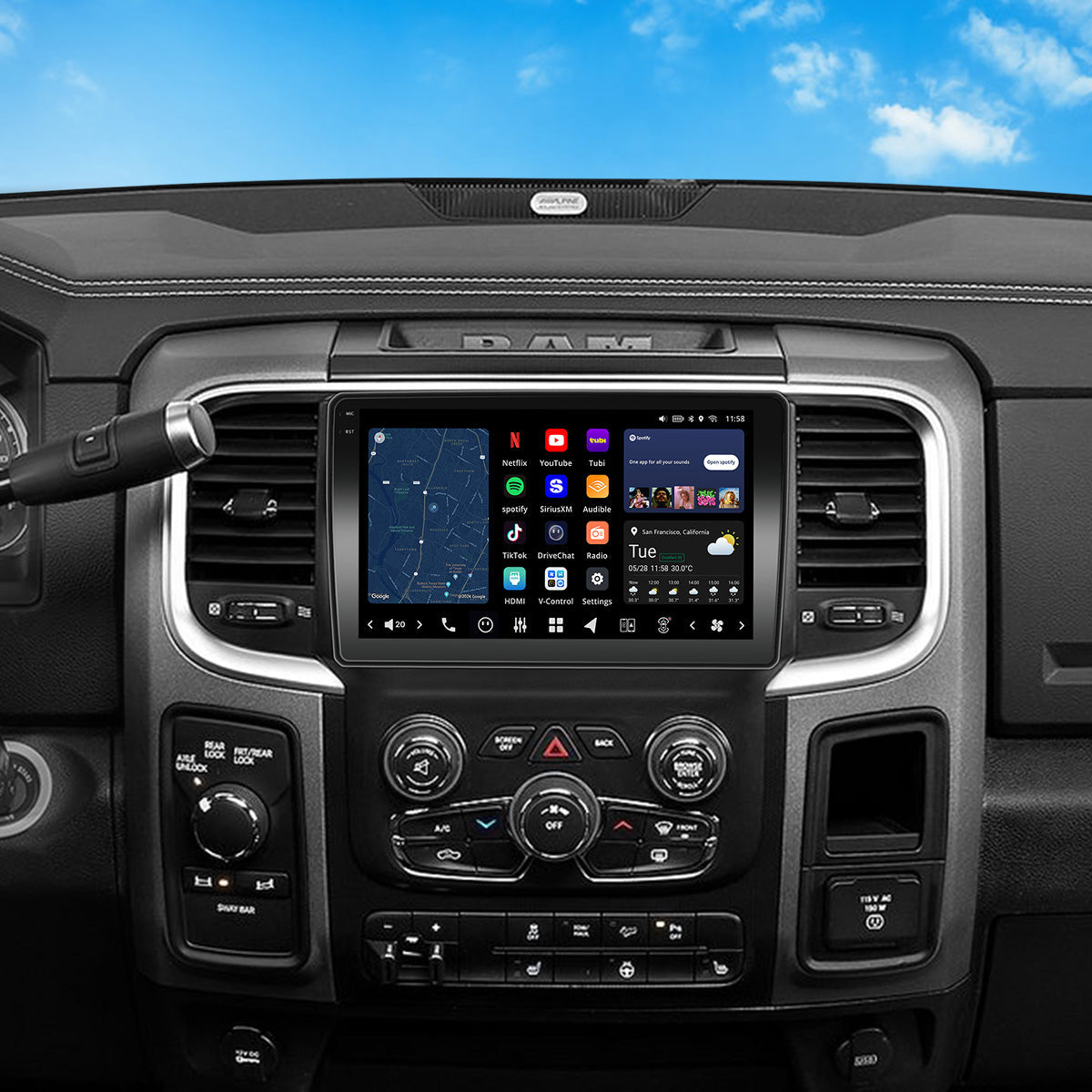 VISION 9” Custom-Fit Car Stereo for Dodge Ram Auto AC 2013-2018