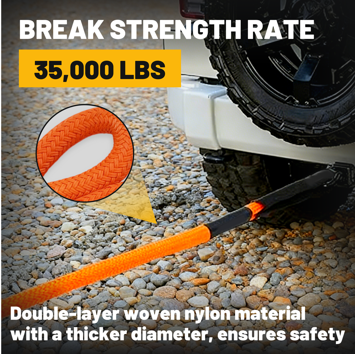 Trucktok 1" x 30ft Kinetic Recovery Rope 35,000 lbs for Off-Road Truck TruckTok