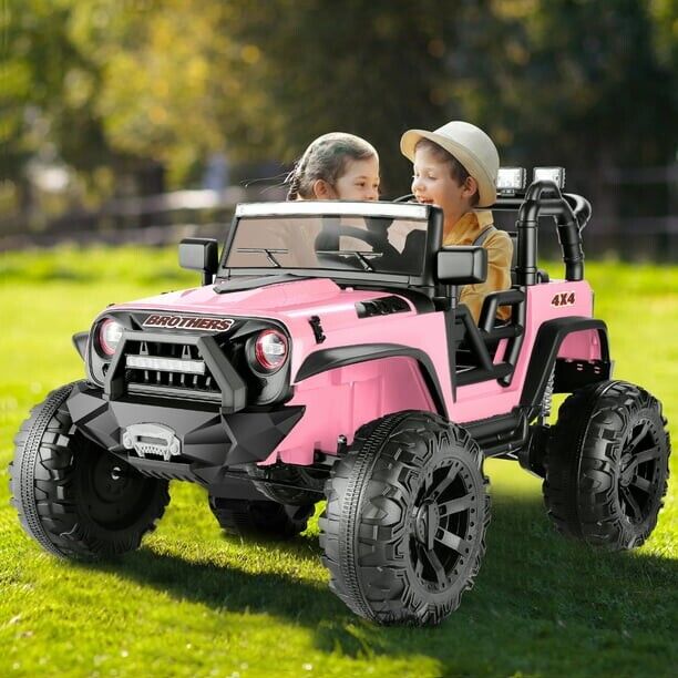Electric Pink Ride-On Car for Kids with 2x200W Motors, Spring Suspension, and Remote Control