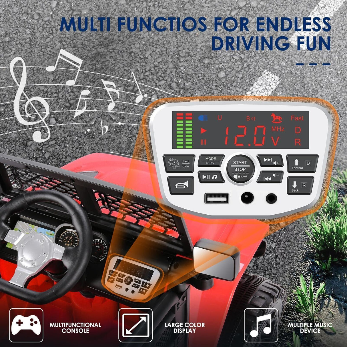 Electric Ride-On Toy Truck for Kids with Remote Control and Bluetooth Connectivity