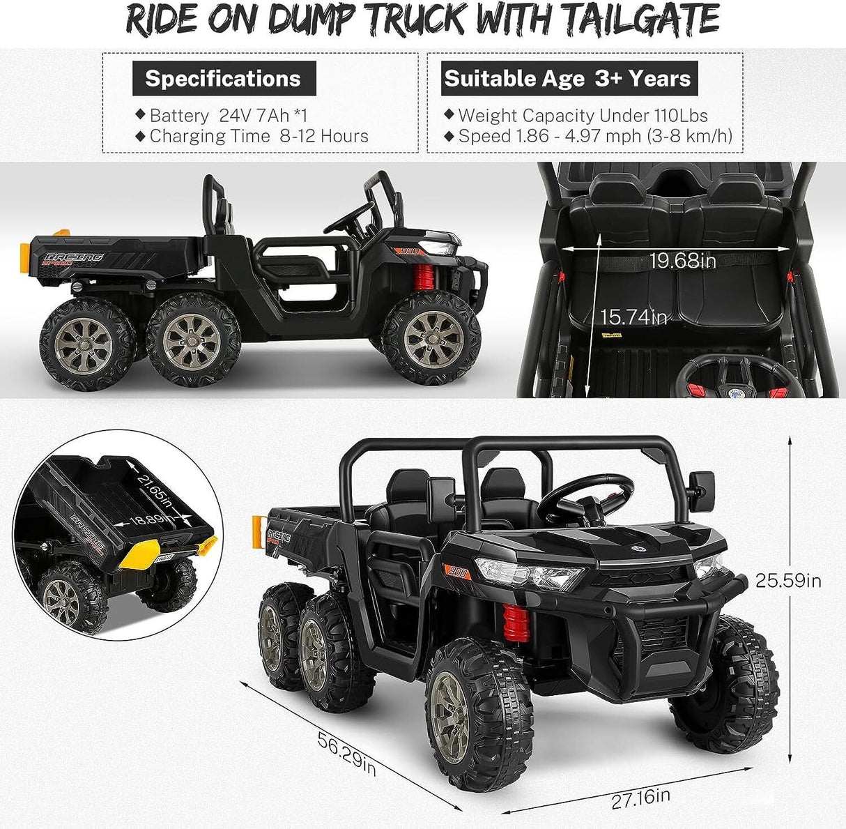 Electric Dump Truck Toy with 2 Seats and 24V Power - Perfect for Kids with a Love for Construction!