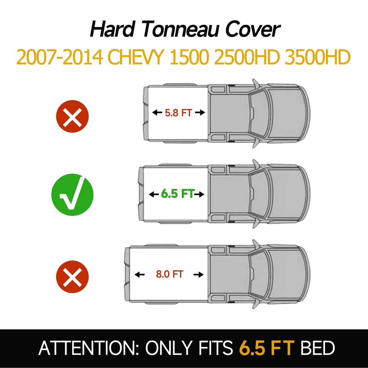 Trucktok 2007-2014 Chevy Silverado Sierra 6.5FT 3-Fold Hard Bed Tonneau Cover TruckTok