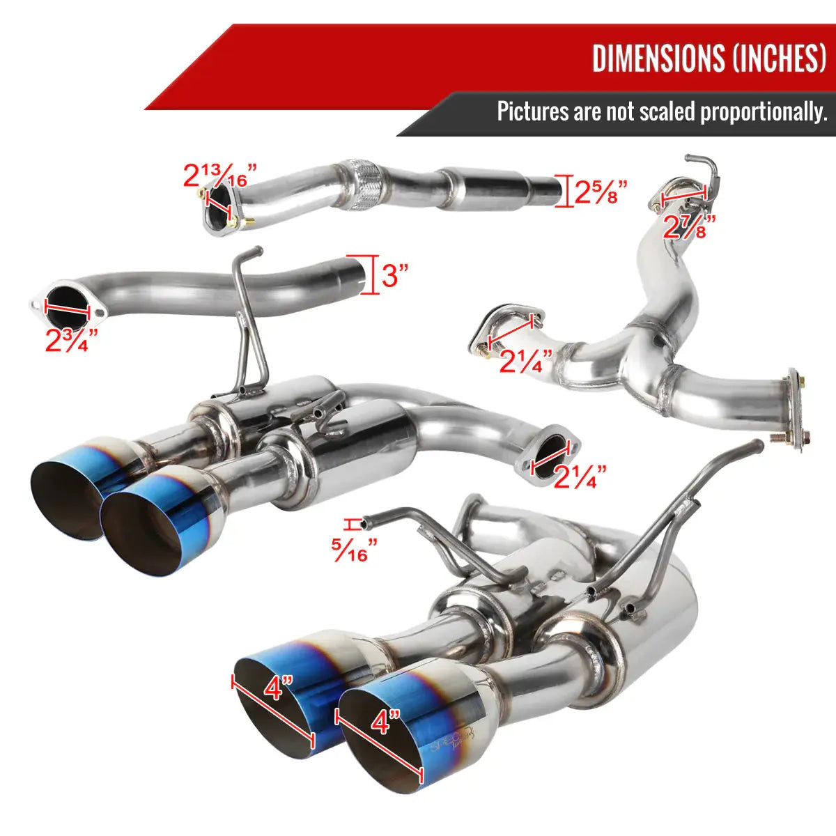Catback&Axleback Exhaust System for 2015-2021 Subaru WRX / STI, 4-inch Quad Muffler Tips, N1 Style Burnt Tip Flashark