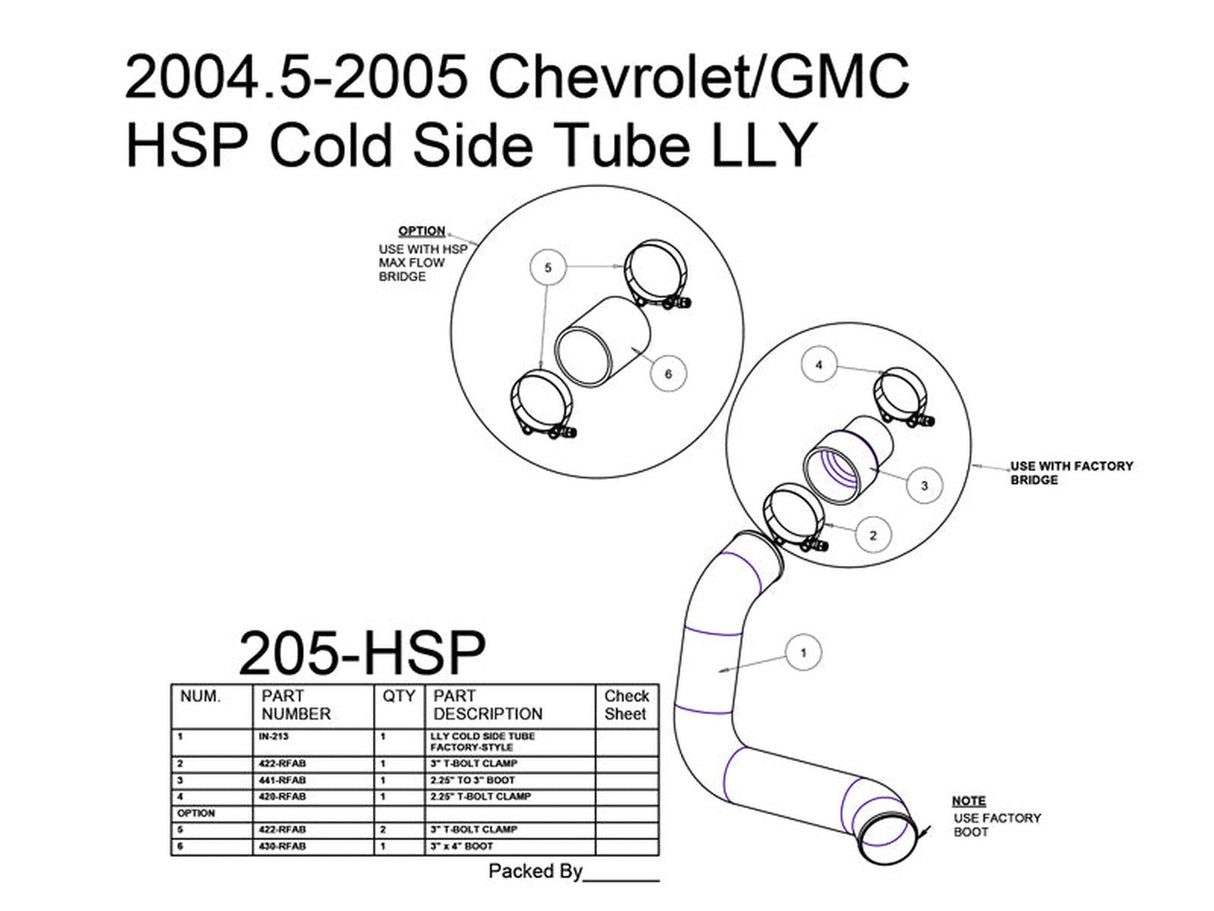 HSP Cold Side Tube to Factory Bridge, 2004.5-2005 Chevrolet / GMC 6.6L Duramax LLY HSP Diesel
