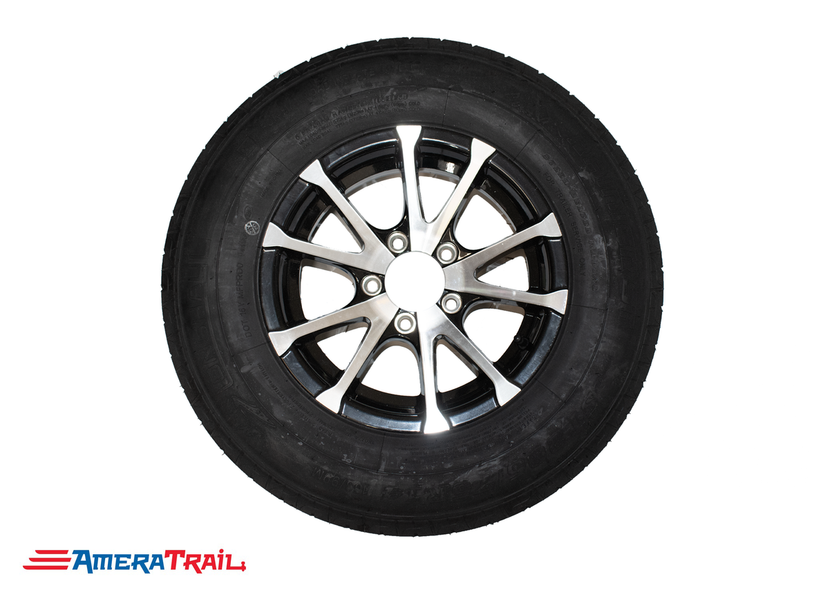 205 / 75 R 14 Rainier Load Range C on 5 Lug Avalanche Rim Black/Silver
