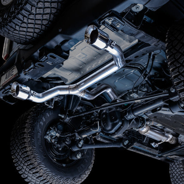 AWE Tuning 0FG Dual Rear Exit Exhaust with Chrome Silver Tips and BashGuard | 2021+ Ford Bronco