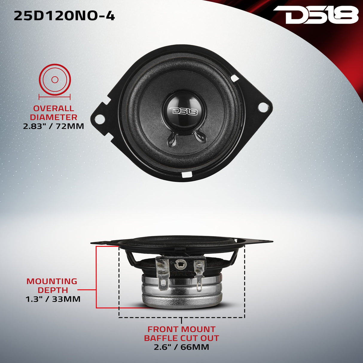 2.5" OEM Dashboard Loudspeaker with Neodymium Magnet | 60W RMS 4-Ohm DS18