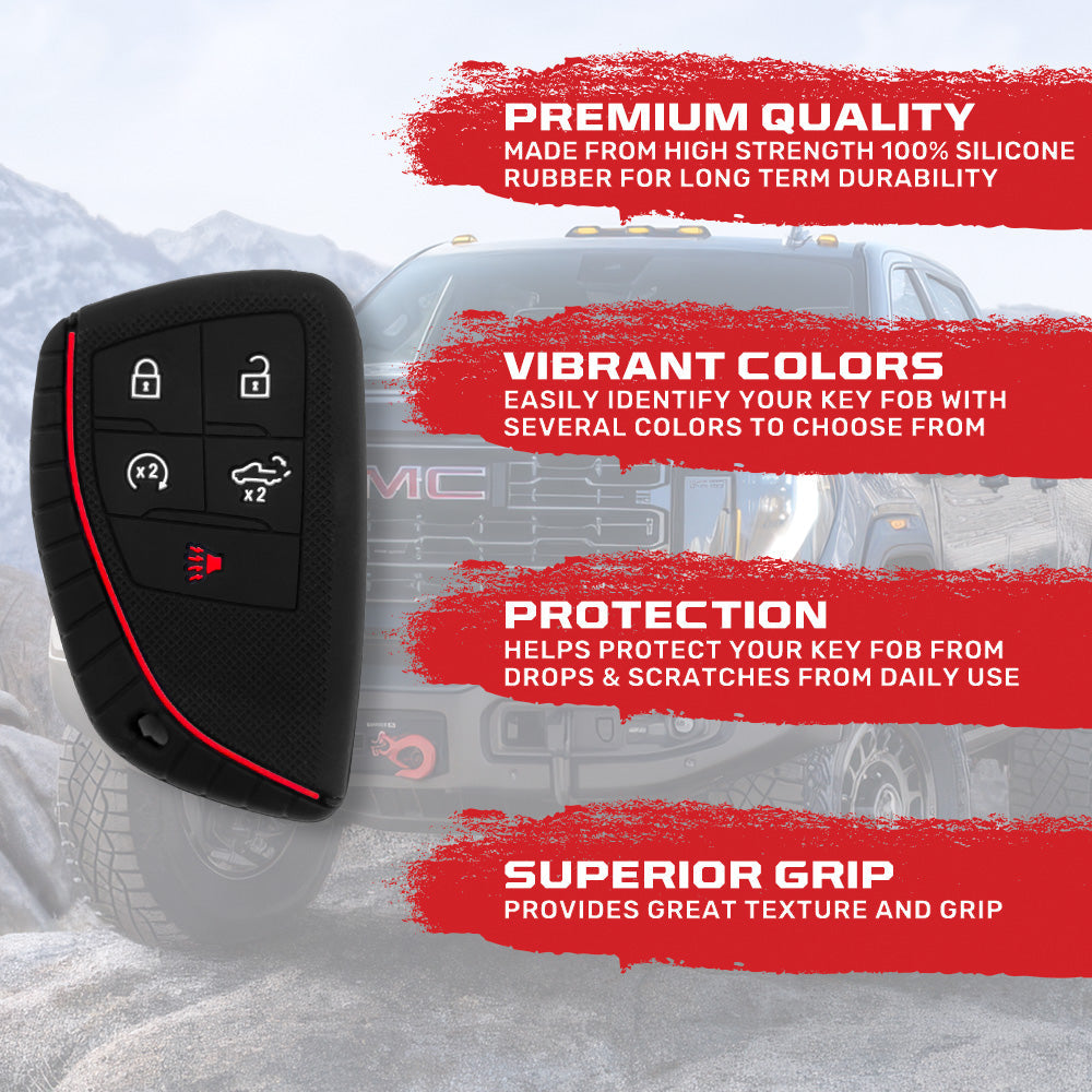 GMC & Chevy 22-26 Sierra & Silverado 1-Piece 100% Silicone Rubber Key Fob Cover - Multiple Colors