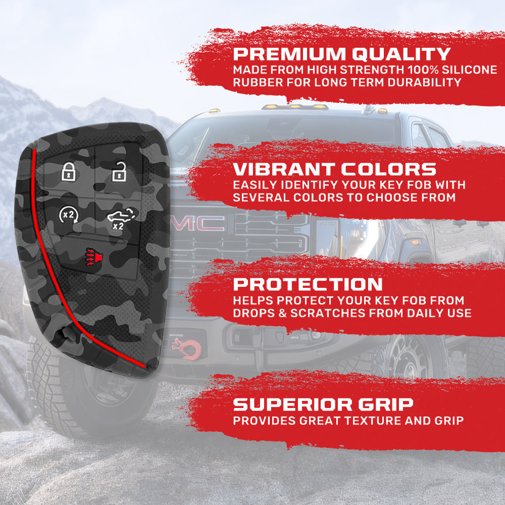 GMC & Chevy 22-26 Sierra & Silverado 1-Piece 100% Silicone Rubber Key Fob Cover - Multiple Colors