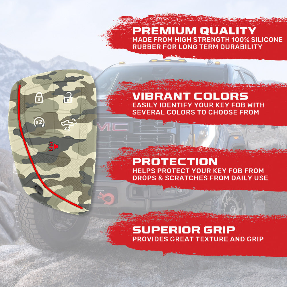 GMC & Chevy 22-26 Sierra & Silverado 1-Piece 100% Silicone Rubber Key Fob Cover - Multiple Colors