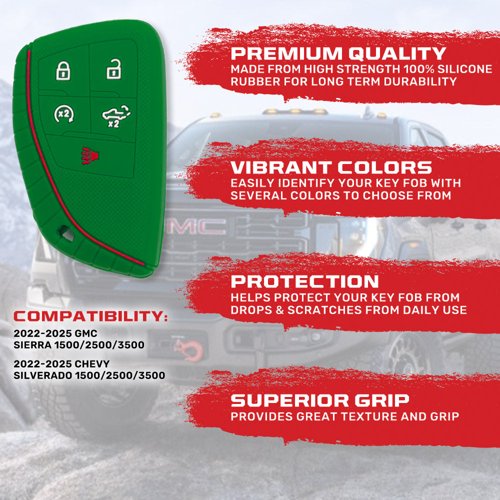 GMC & Chevy 22-25 Sierra & Silverado 1-Piece 100% Silicone Rubber Key Fob Cover - Multiple Colors