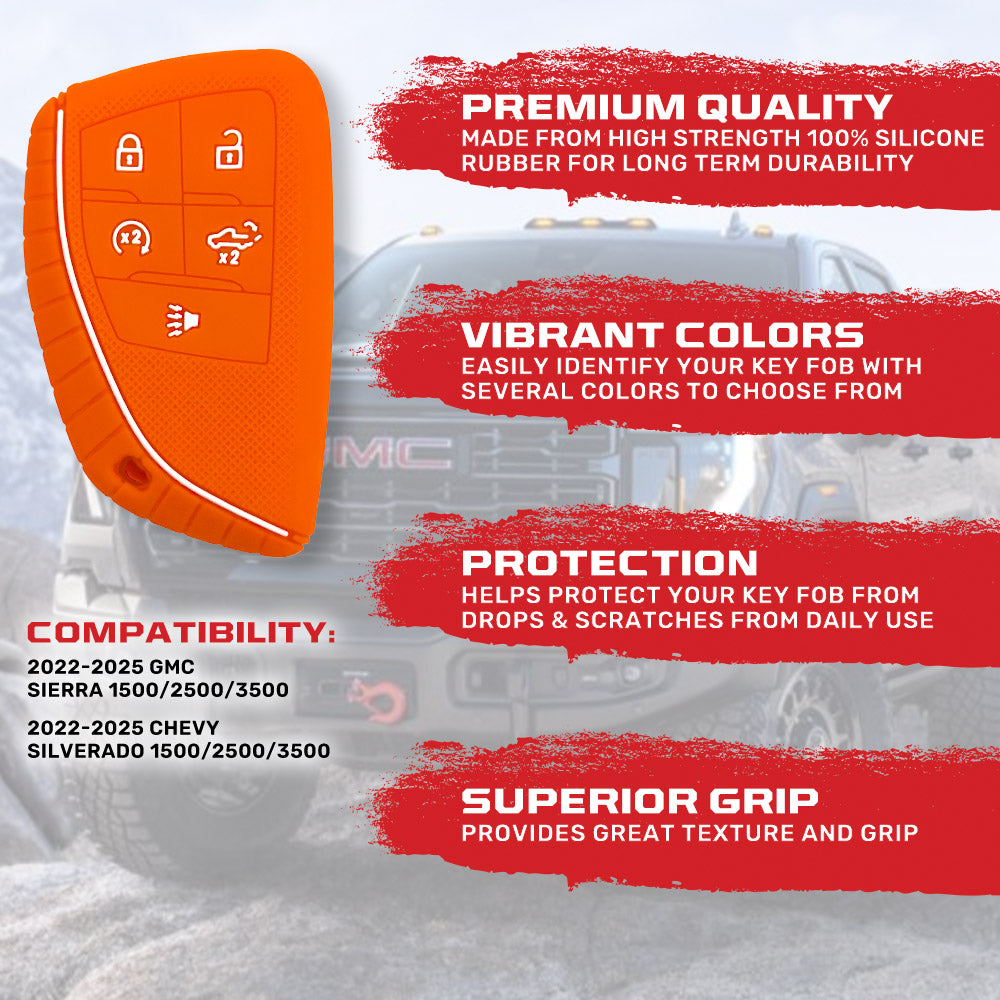 GMC & Chevy 22-26 Sierra & Silverado 1-Piece 100% Silicone Rubber Key Fob Cover - Multiple Colors