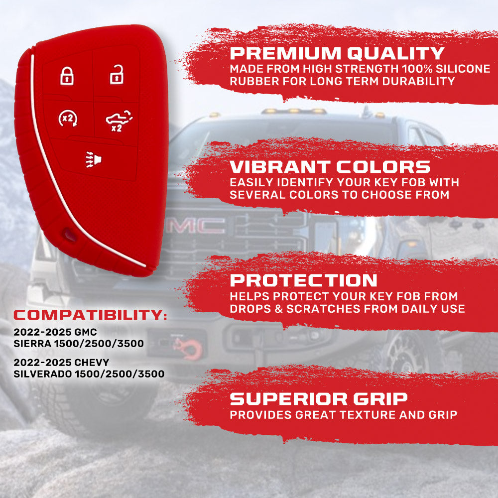GMC & Chevy 22-25 Sierra & Silverado 1-Piece 100% Silicone Rubber Key Fob Cover - Multiple Colors