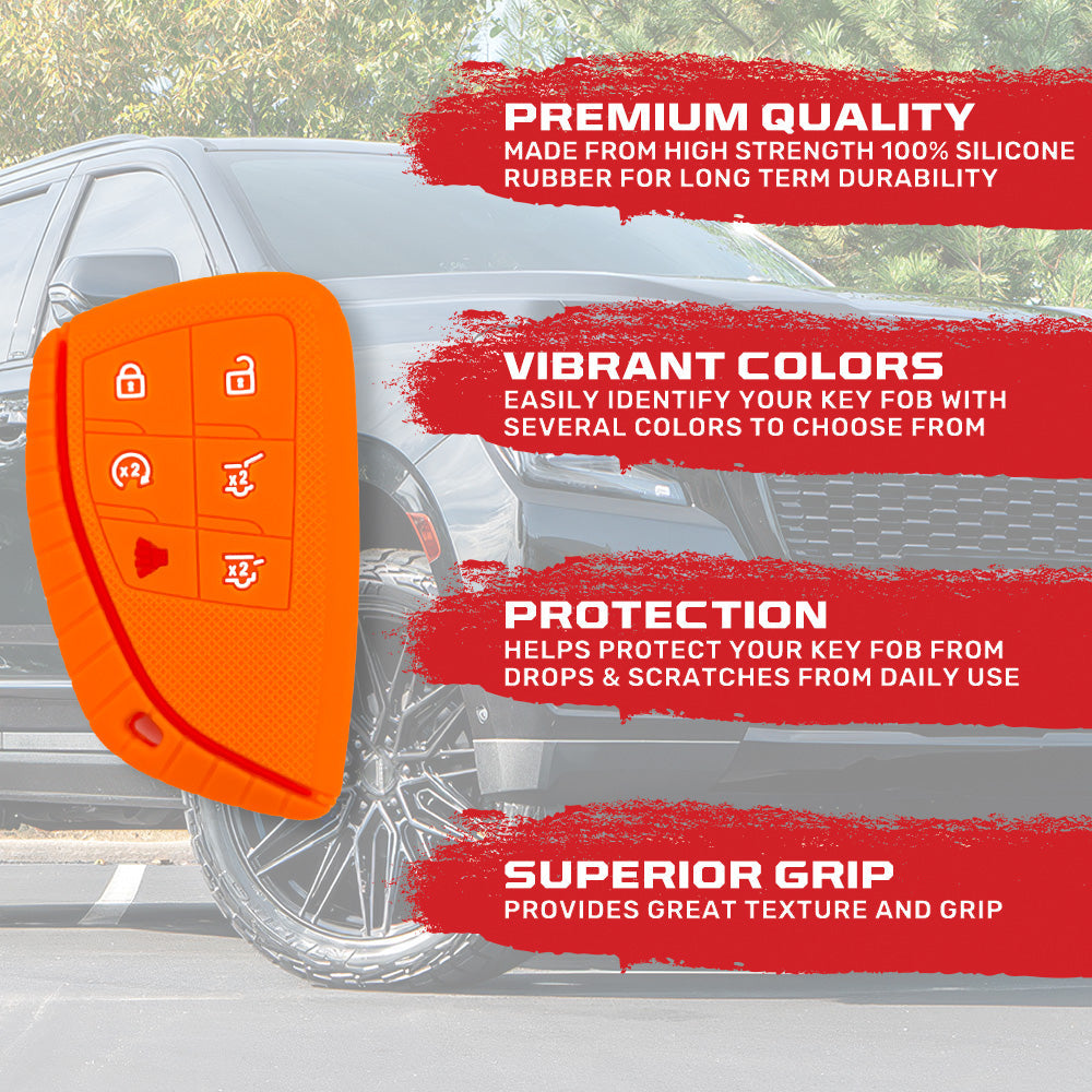 GMC 21-26 Yukon, XL, Denali & 22-26 Hummer EV & Chevy 21-26 Tahoe/Suburban 100% Silicone Rubber Key Fob Cover Premium Quality - Multiple Colors