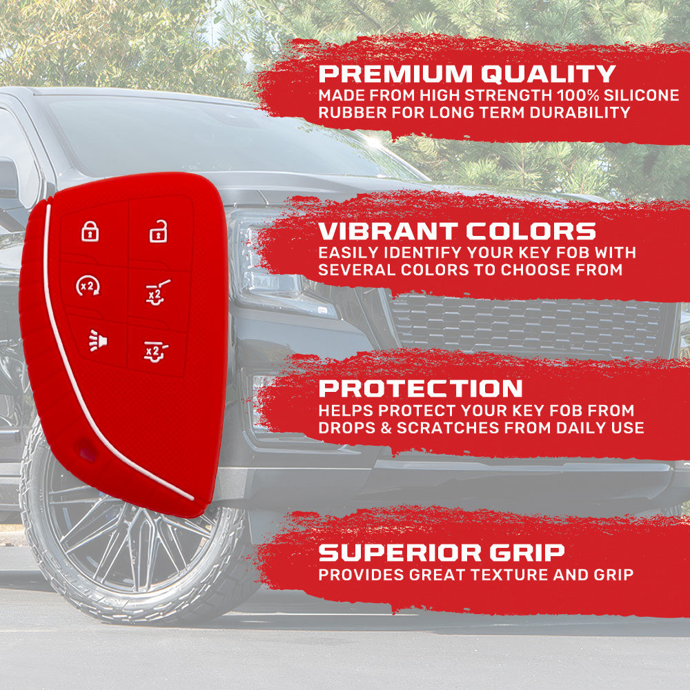 GMC 21-26 Yukon, XL, Denali & 22-26 Hummer EV & Chevy 21-26 Tahoe/Suburban 100% Silicone Rubber Key Fob Cover Premium Quality - Multiple Colors