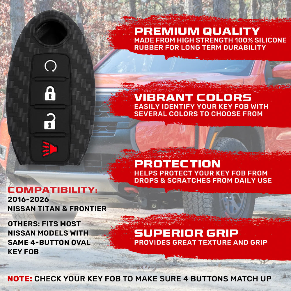 Nissan 16-26 Titan & Frontier 1-Piece 100% Silicone Rubber 3-Button & 4-Button Key Fob Cover - Multiple Colors