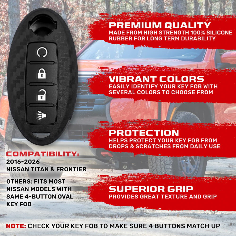 Nissan 16-26 Titan & Frontier 1-Piece 100% Silicone Rubber 3-Button & 4-Button Key Fob Cover - Multiple Colors